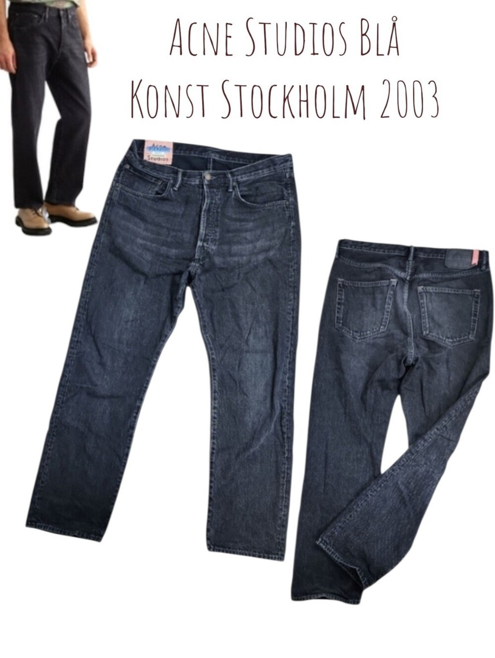 Acne Studios Blå Konst Stockholm 2003 Vintage Black Straight Leg Jeans Men's 34